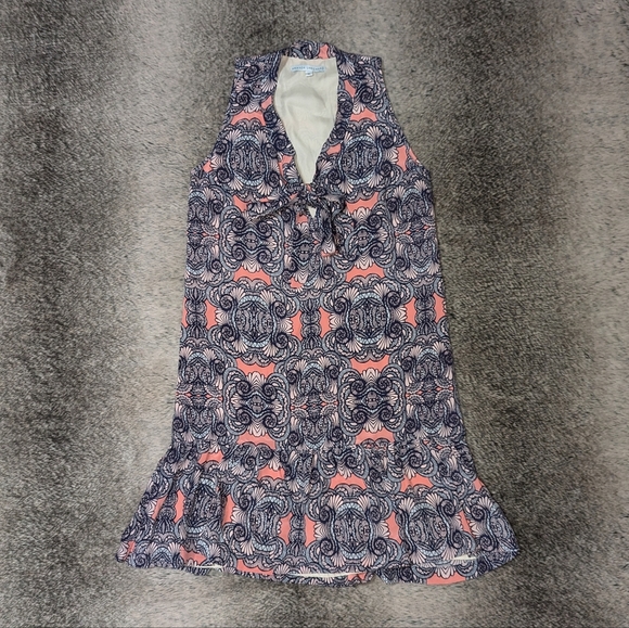 Amanda Uprichard Printed Sleeveless Drop Waist Ruffle Hem Dress Women's Small - Picture 1 of 5